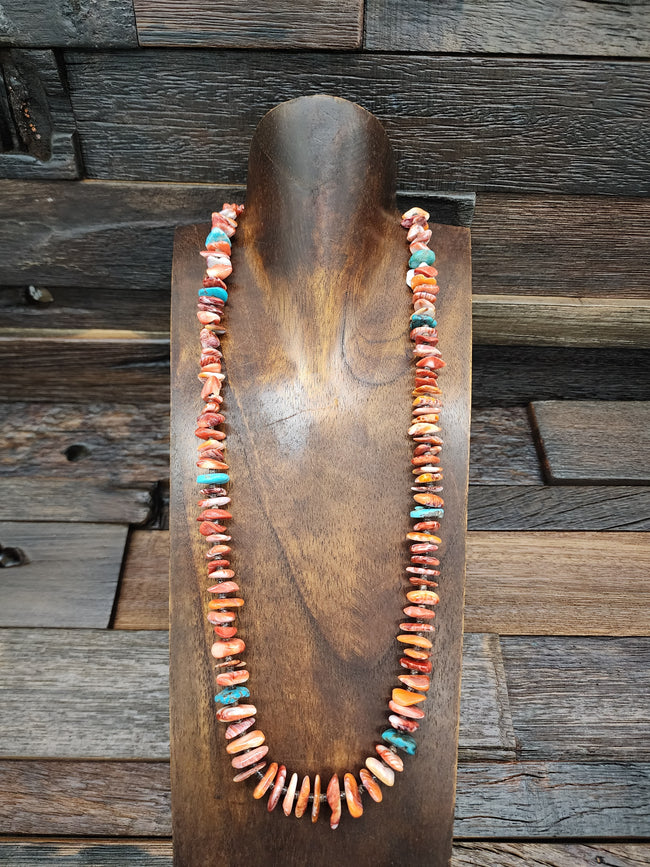 Spiny Oyster and Turquoise Heishi Necklace