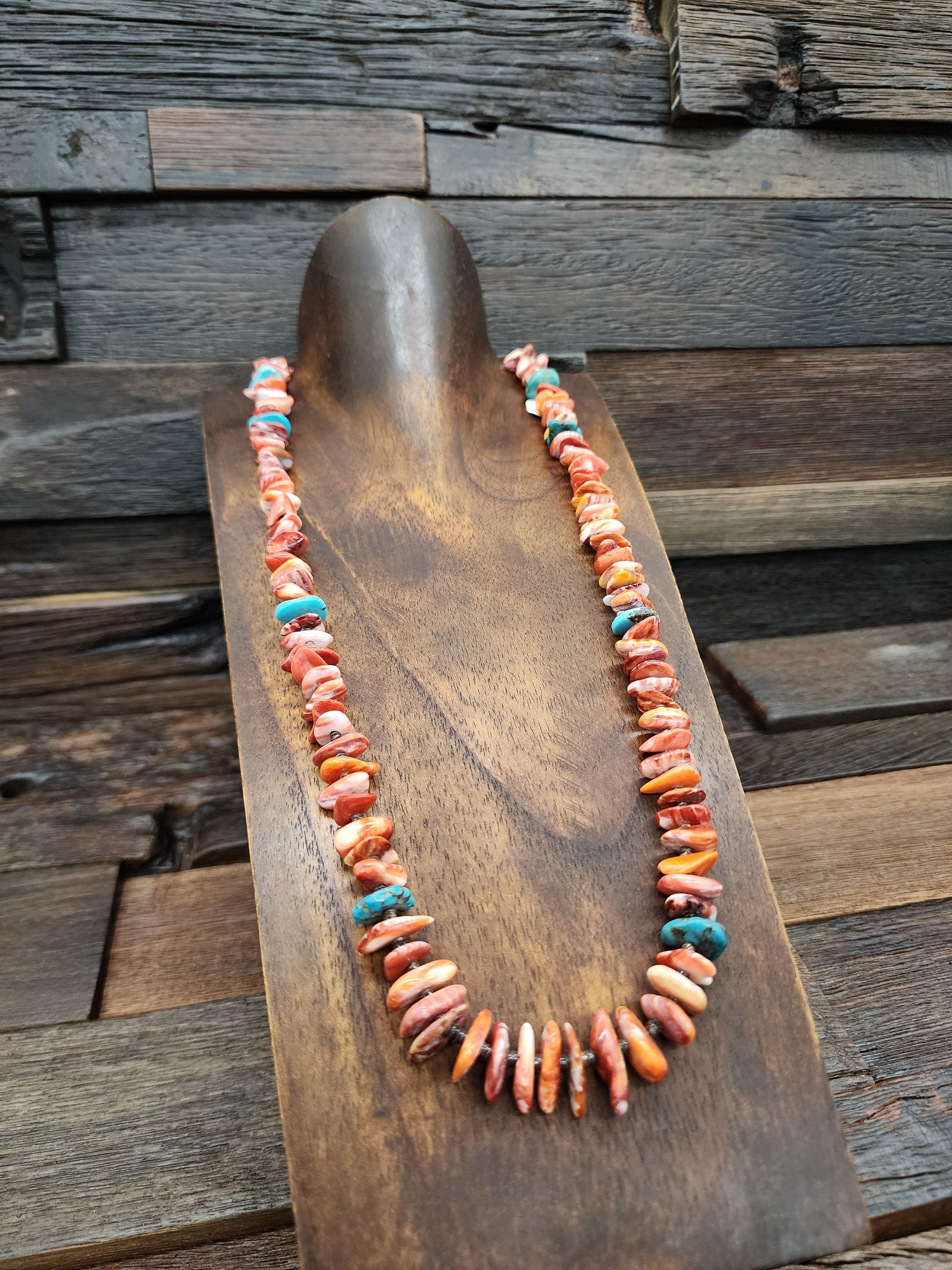 Spiny Oyster and Turquoise Heishi Necklace