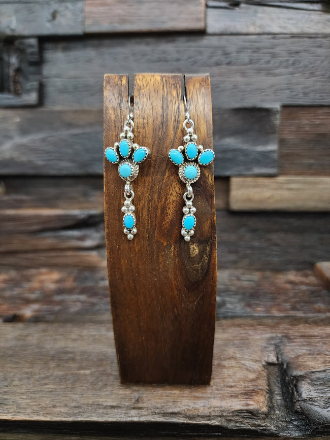 Sally Yazzie  Blue Turquoise Drop Earrings