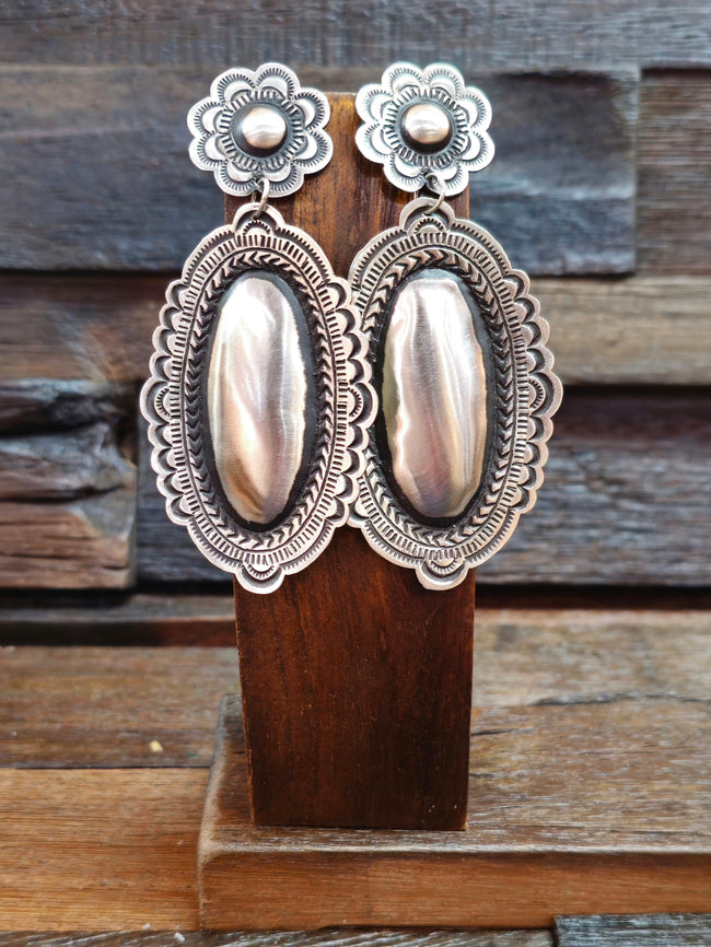 Stamped Sterling Silver Earrings by Leander Tahe