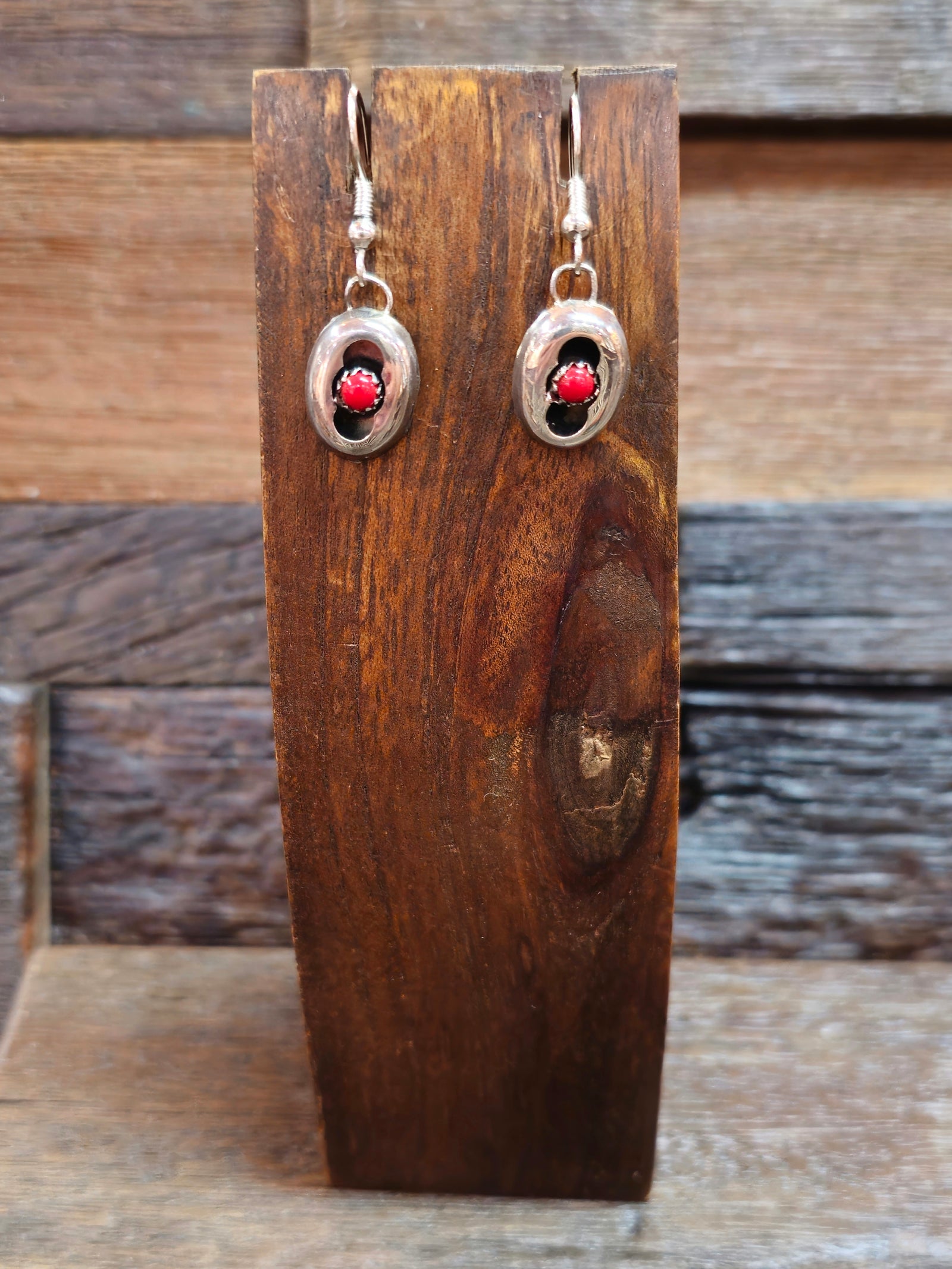 Oval Coral Shadowbox Earrings