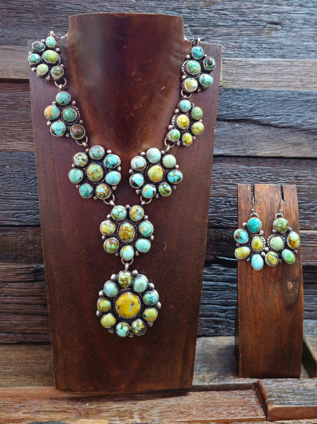 Bobby Johnson Turquoise Cluster Lariat and Earring Set