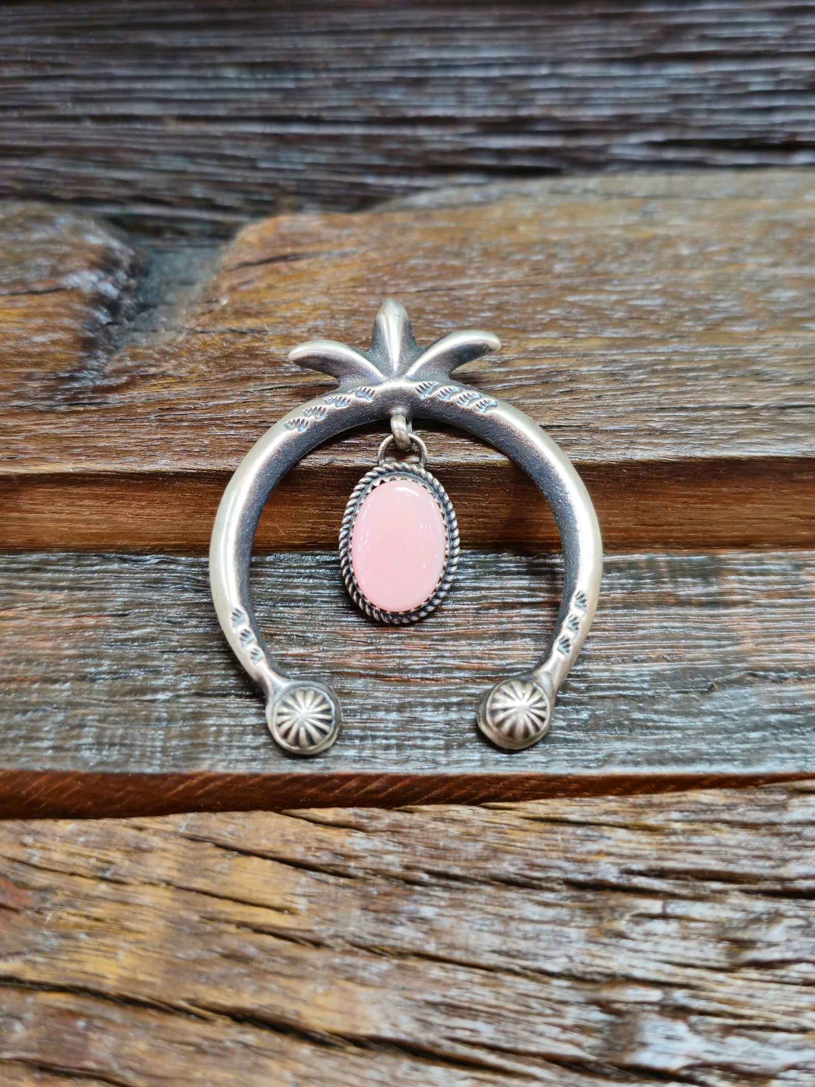 Sterling Silver and Pink Conch Naja Pendant by Martha Cayatineto