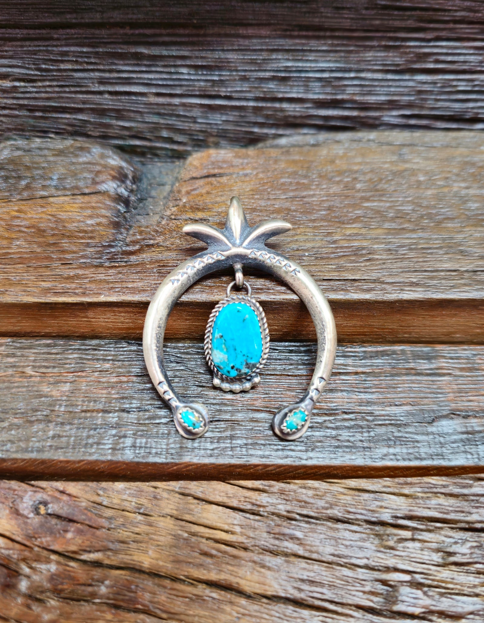 Sterling Silver and Turquoise Naja Pendant by Martha Cayatineto