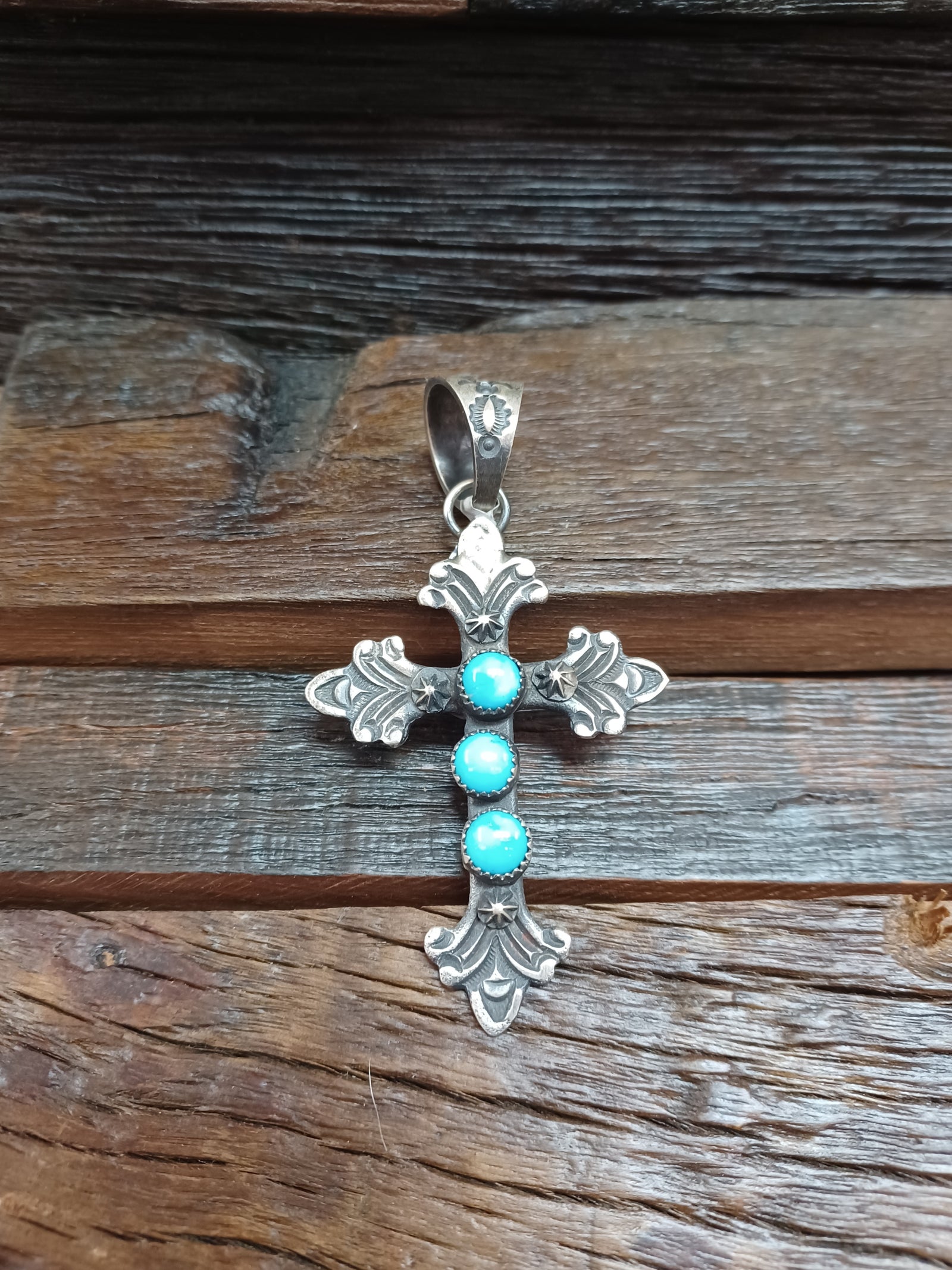 Three-Stone Turquoise Cross Pendant