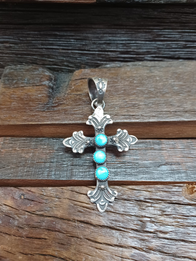 Three-Stone Turquoise Cross Pendant