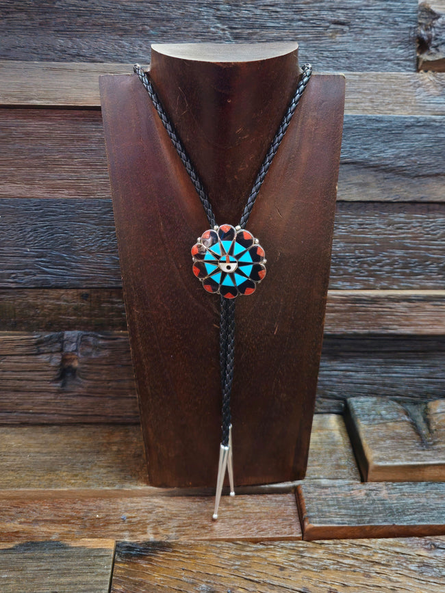 Delwin Gasper Zuni Inlay Sun Face Bolo Tie