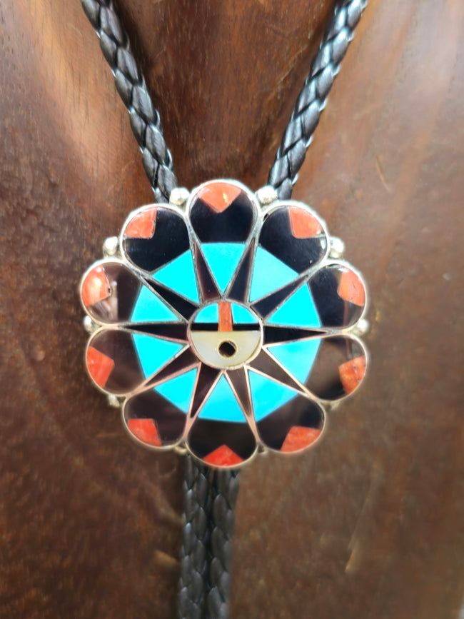 Delwin Gasper Zuni Inlay Sun Face Bolo Tie