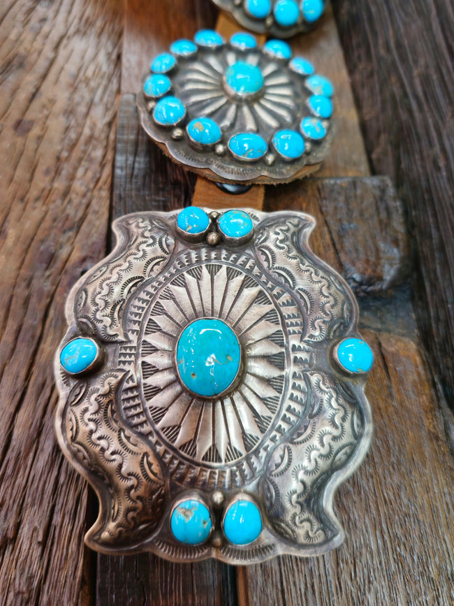 Blue Turquoise Concho Belt by Dan Morgan