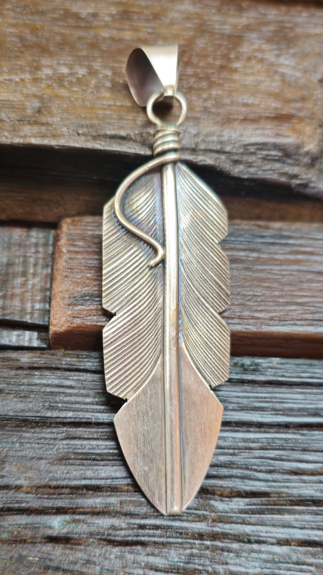 Chris Charley Silver Feather Pendant