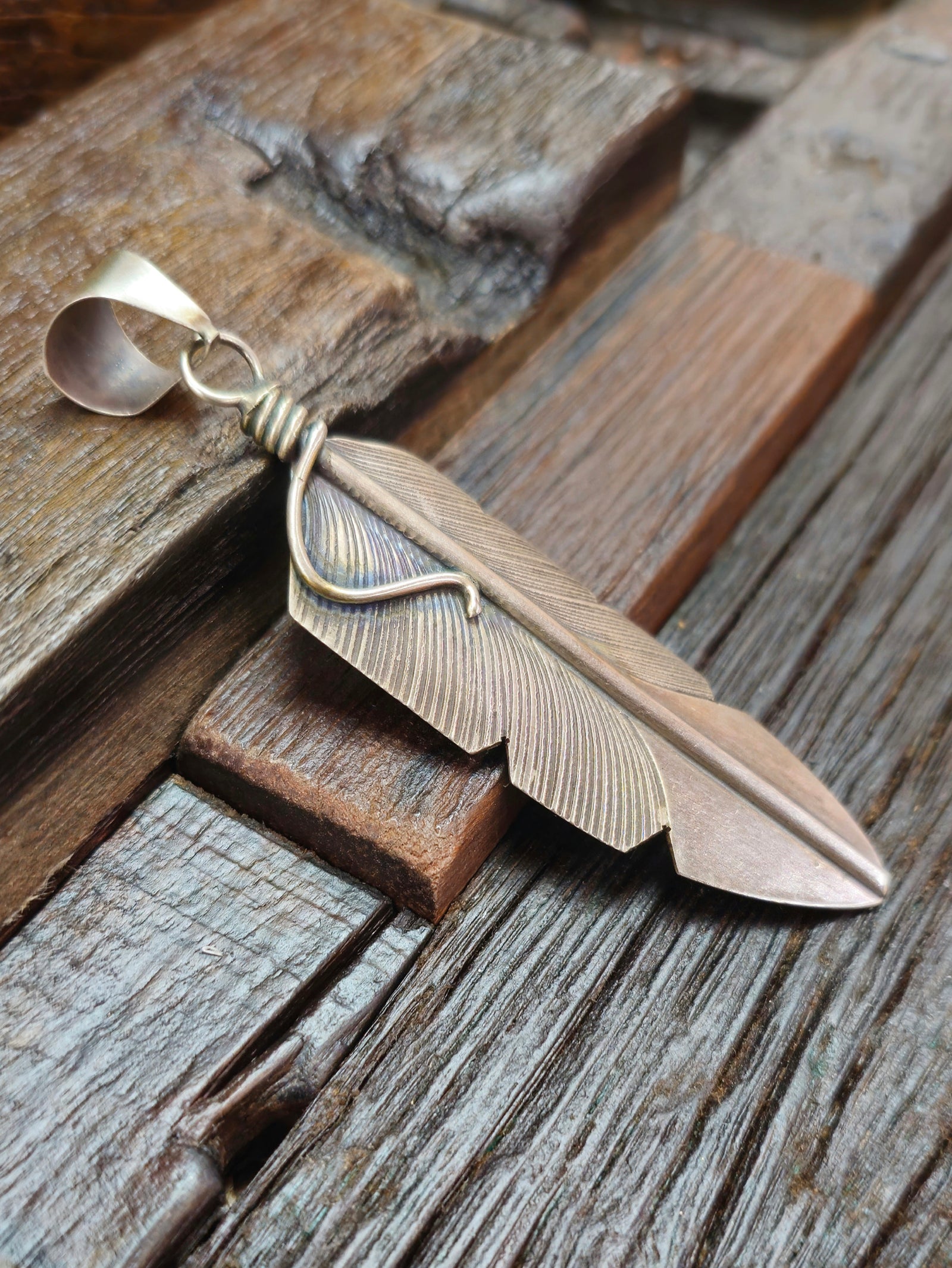 Chris Charley Silver Feather Pendant