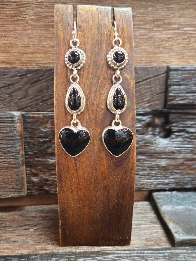 3 Stone Onyx and Sterling Earrings