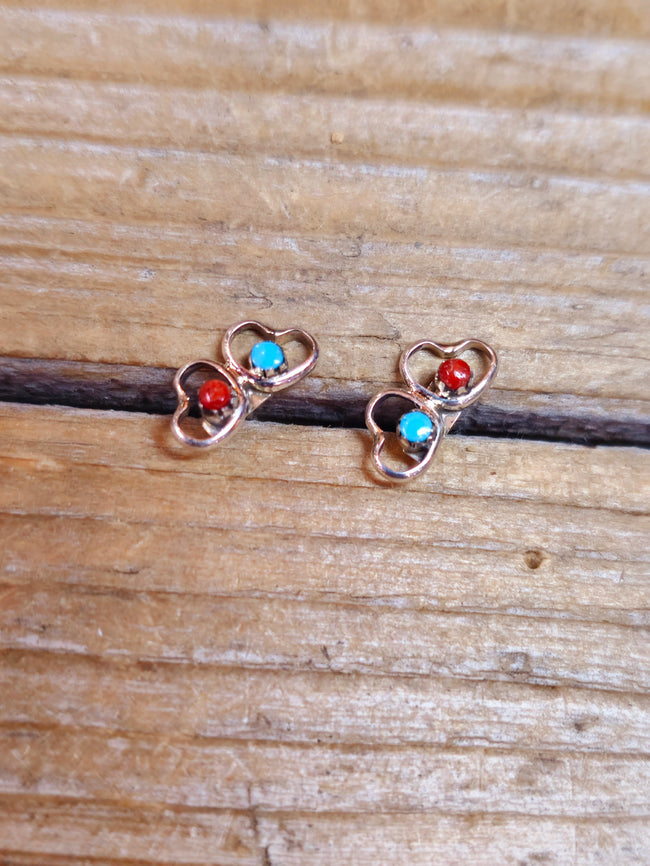 Turquoise and Coral Heart Mini Studs