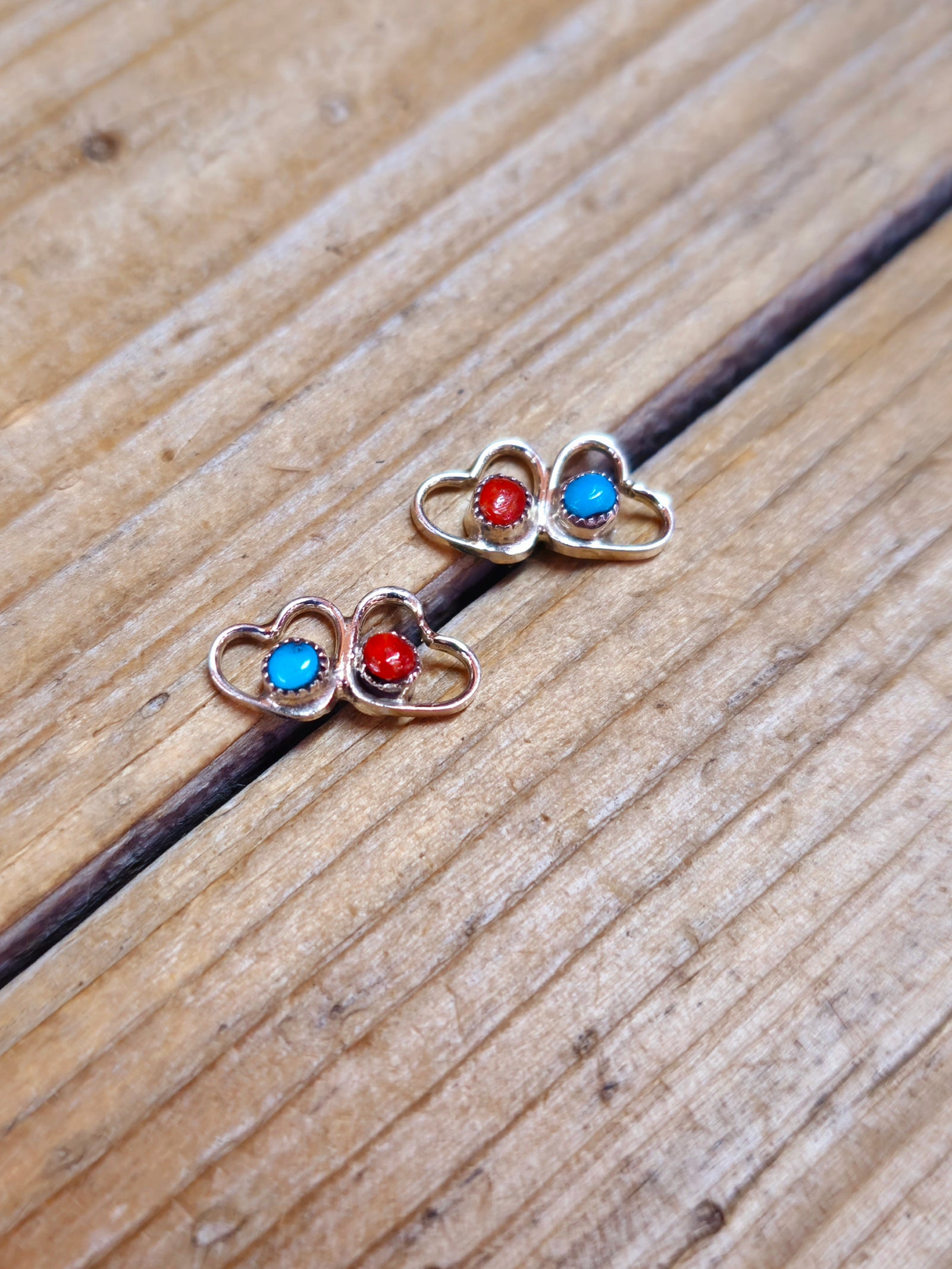 Turquoise and Coral Heart Studs