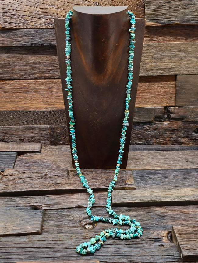 Extra Long Turquoise and Sterling Silver Necklace 42 in