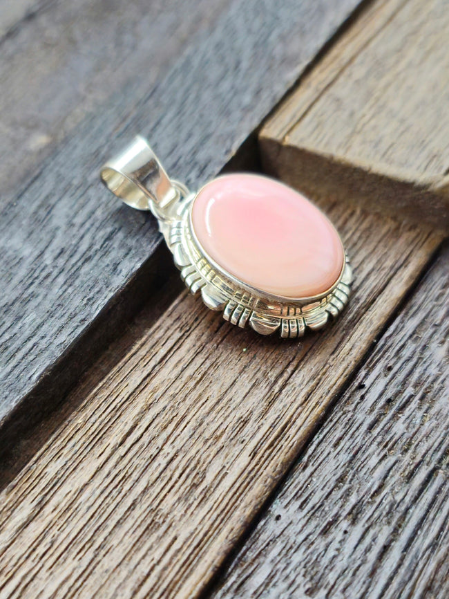 Oval Pink Conch Shell Pendant