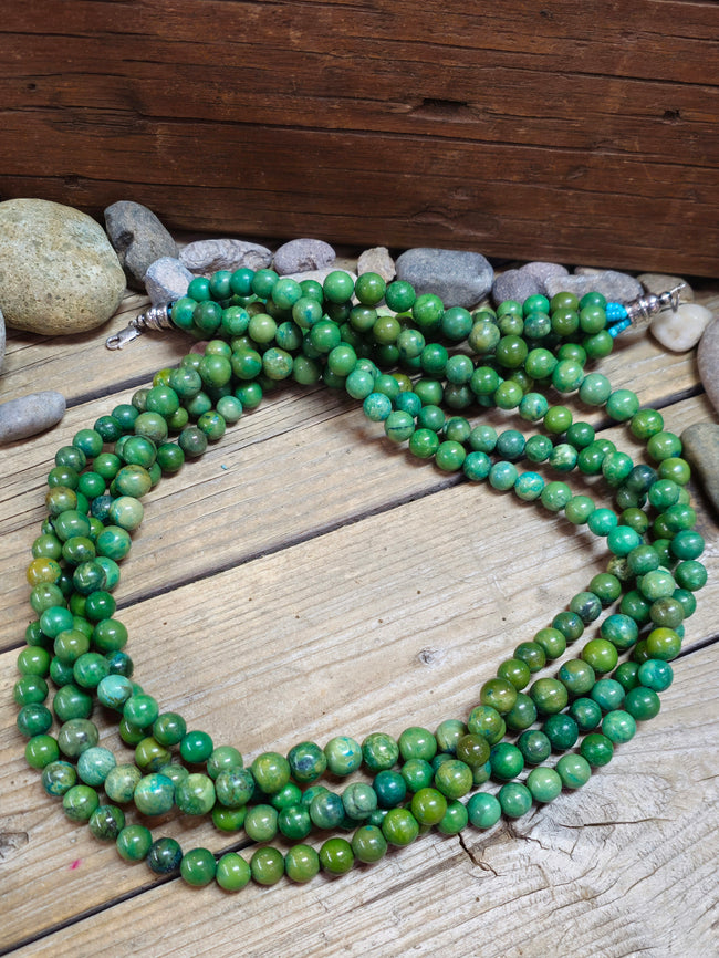 Four-Strand Green Turquoise Sphere Bead Necklace 32 in