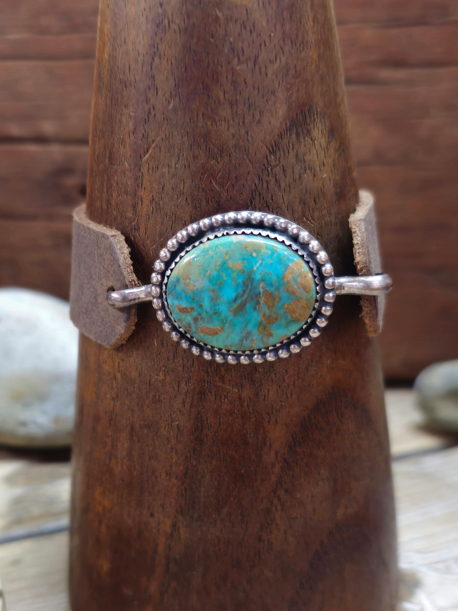 Turquoise and Leather Bracelet by J. Dale