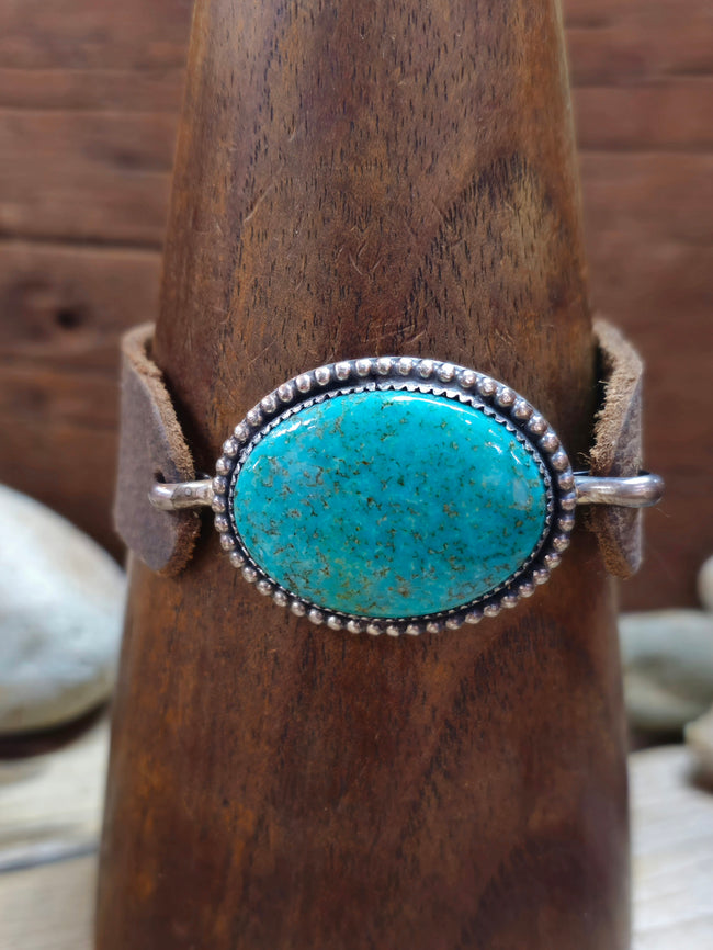 Turquoise and Leather Bracelet by J. Dale