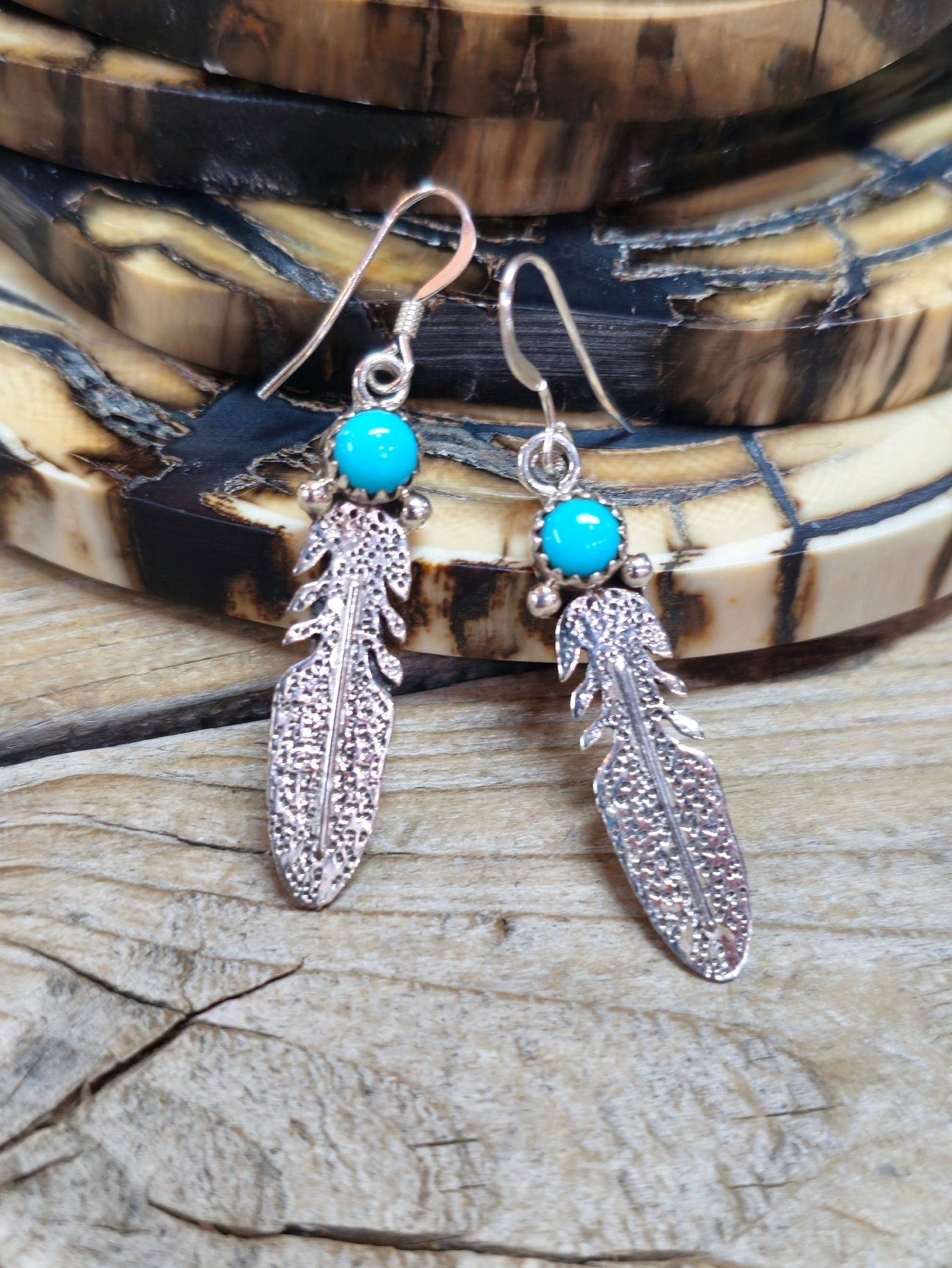 Sterling Silver Turquoise Feather Hook Earrings by Sharon McCarthy