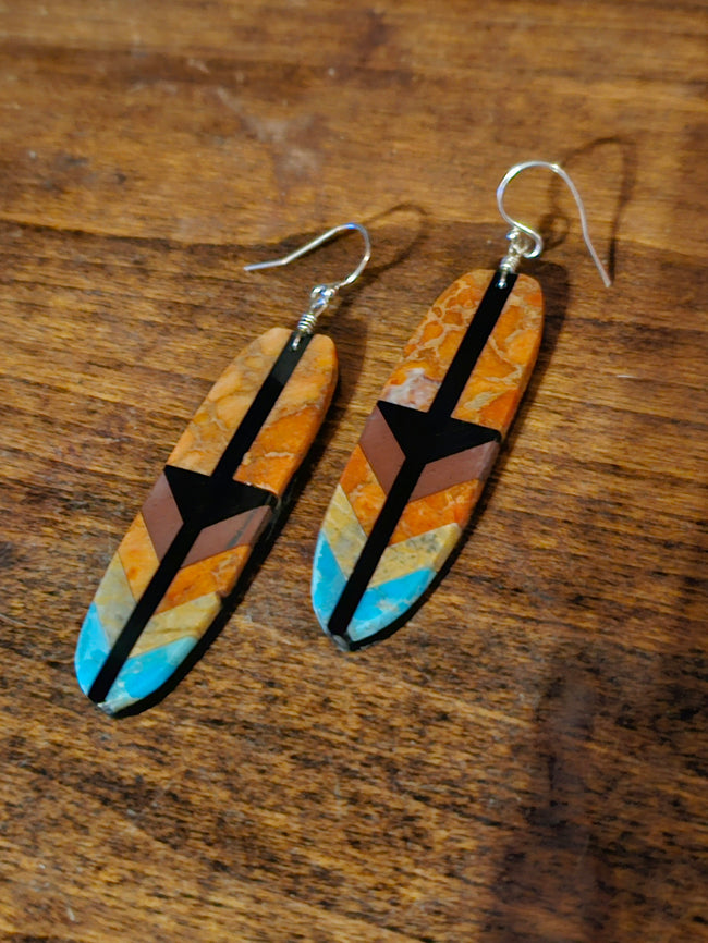 Feather Mosaic Inlay Earrings by Rudy Coriz