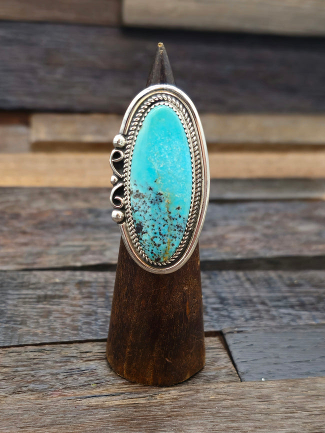 Large Turquoise and Sterling Silver Ring by Leslie Nez Size 9