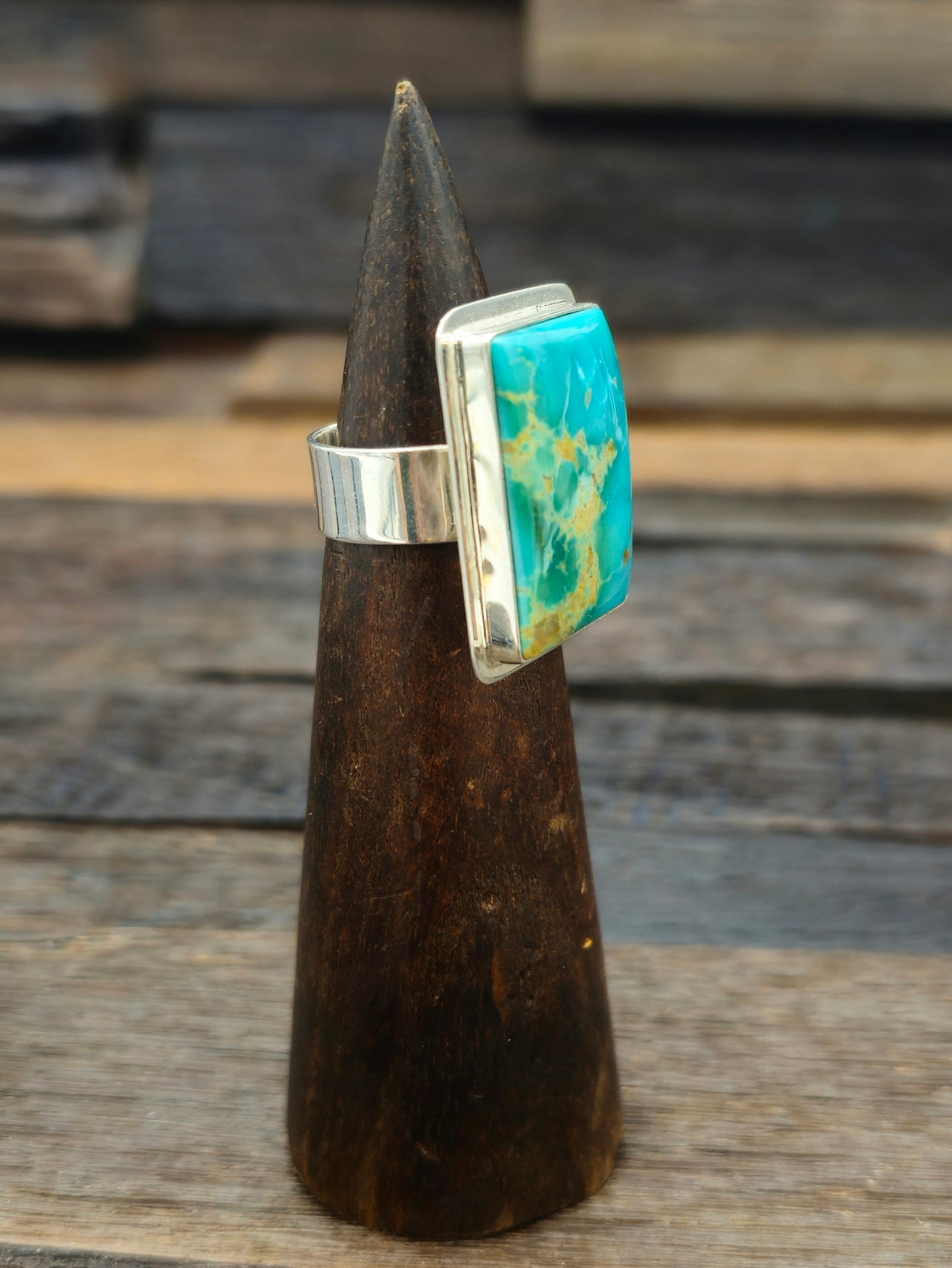 Adjustable Rectangular Royston Turquoise Ring