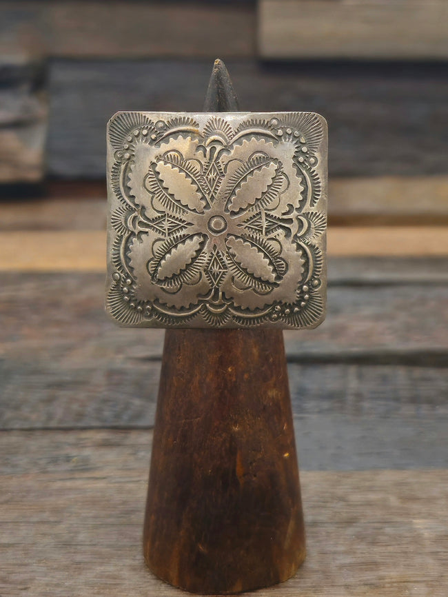 Square Adjustable Stamped Sterling Silver Ring by Vincent Platero