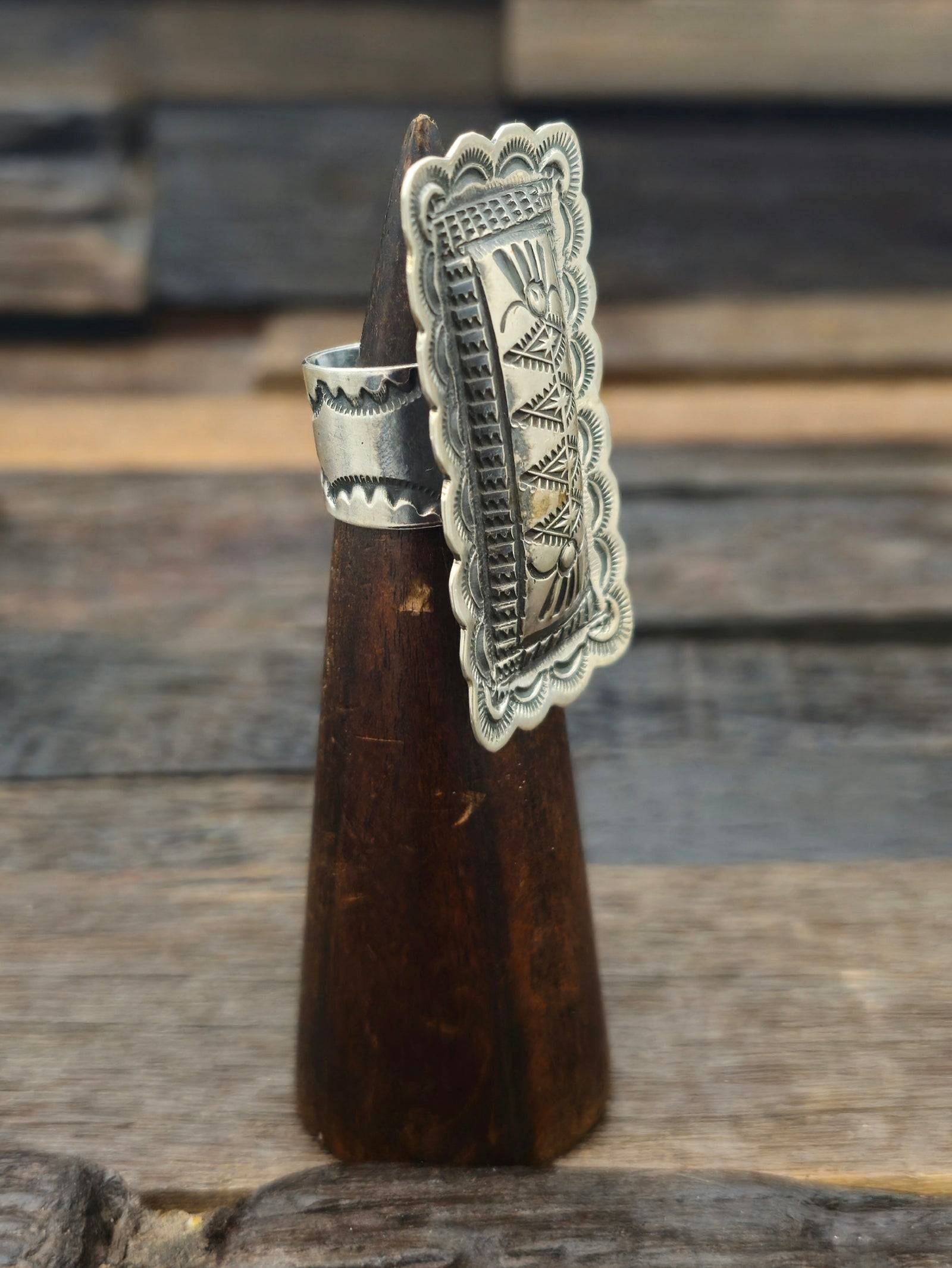 Adjustable Stamped Sterling Silver Ring by Vincent Platero