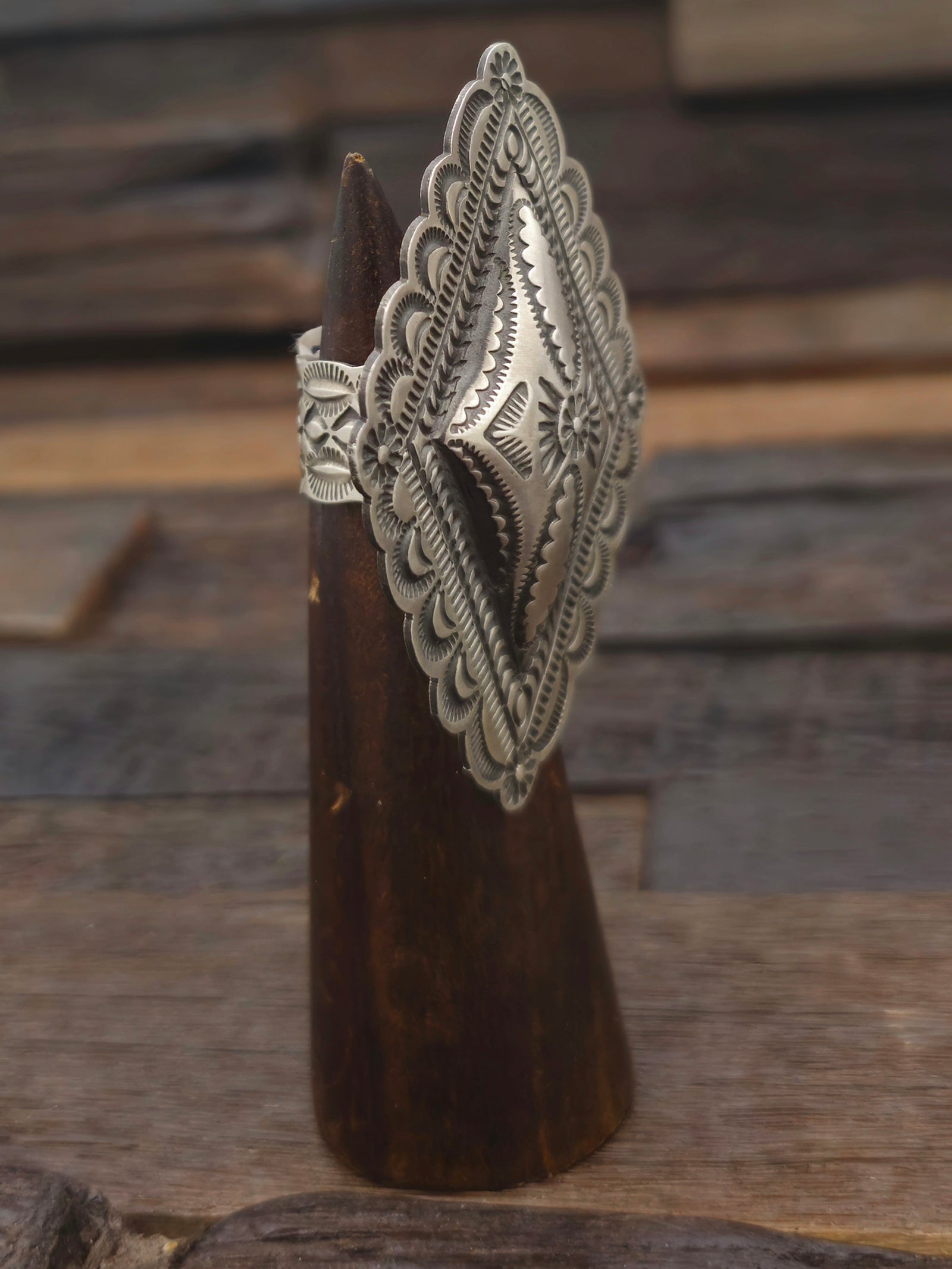 Adjustable Stamped Sterling Silver Ring by Leander Tahe