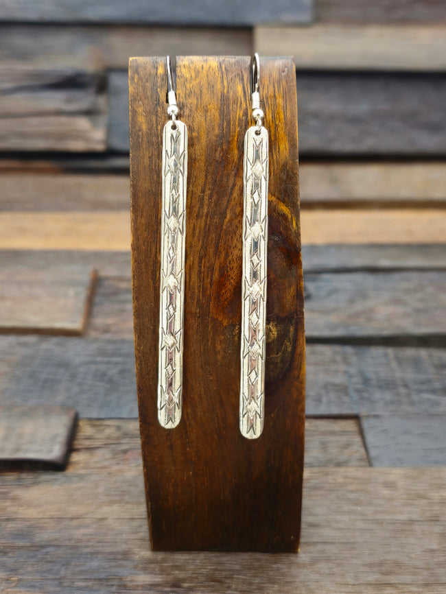 Long Stamped Sterling Silver Earrings