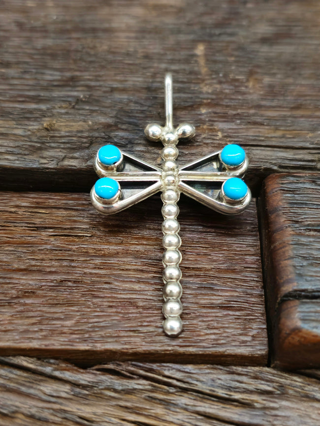 Turquoise and Sterling Silver Dragonfly Pendant by Jaylene Bellson