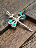 Turquoise and Sterling Silver Dragonfly Pendant by Jaylene Bellson