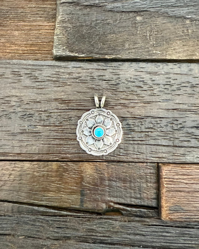 Circular Sterling Silver and Turquoise Pendant by Beau Reeves