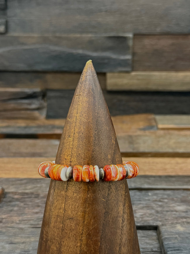 Orange Spiny Oyster and Sterling Silver Stretch Bracelet