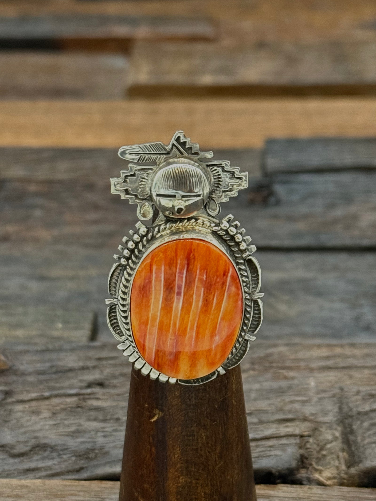 Large Orange Spiny Oyster Kachina Ring Size 6.5