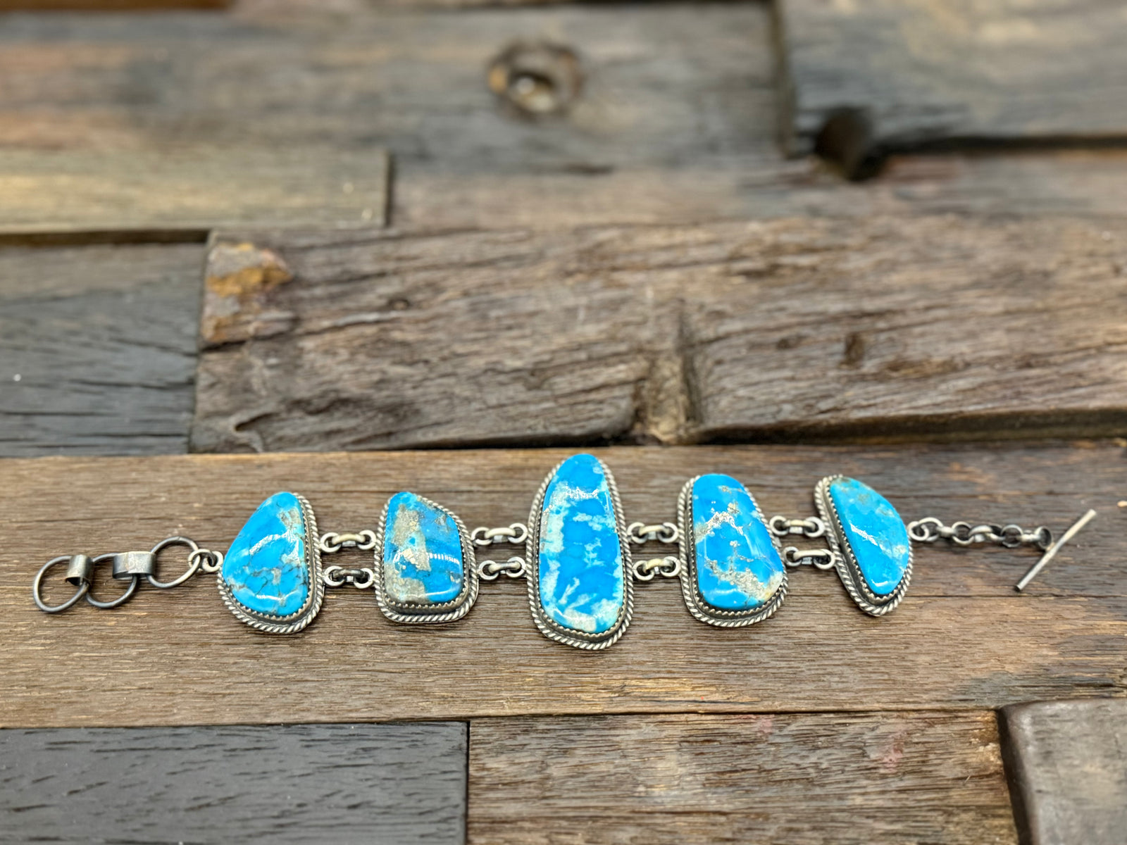 5 Stone Turquoise Link Bracelet