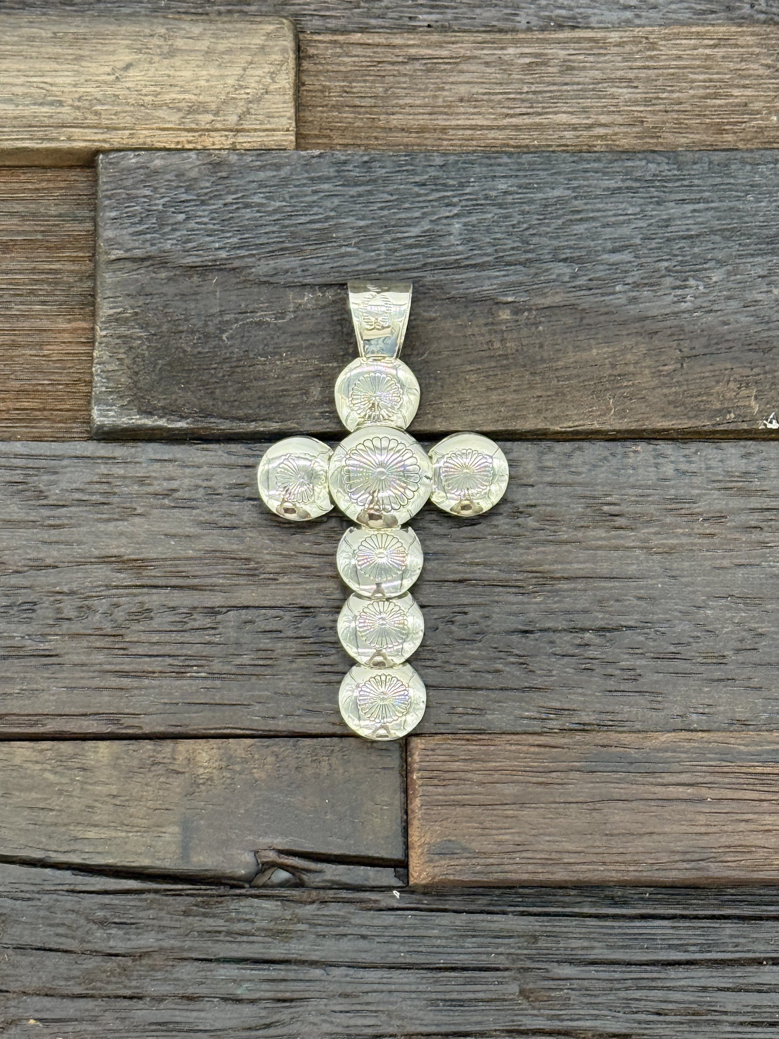 Silver Pillow Bead Cross