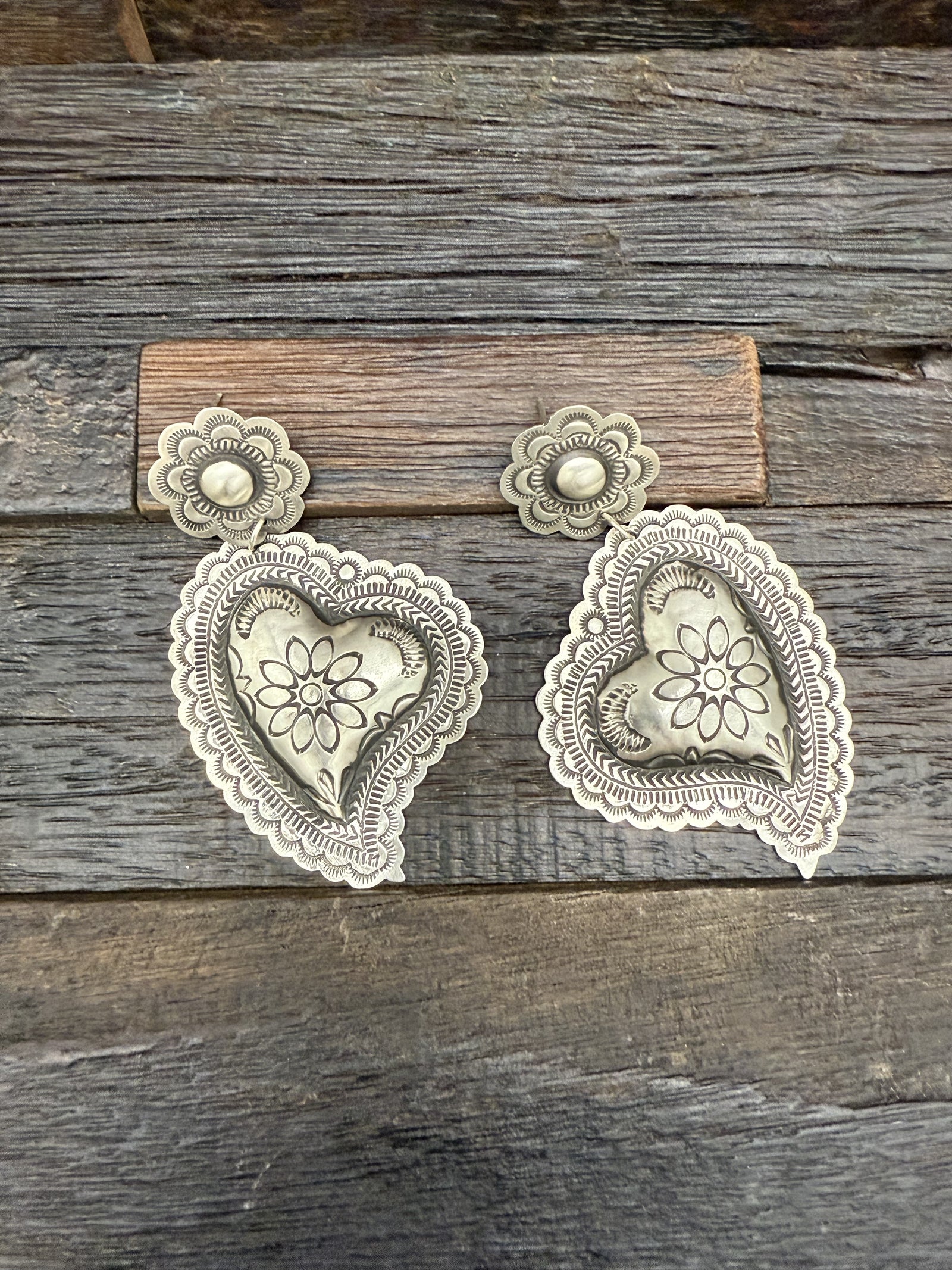 Heart Concho Stamped Earrings by Leander Tahe