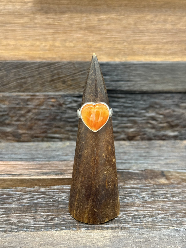 Orange Spiny Oyster Heart Ring by Priscilla Smith