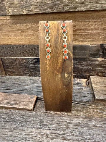 Turquoise and Coral Sterling Silver Earrings