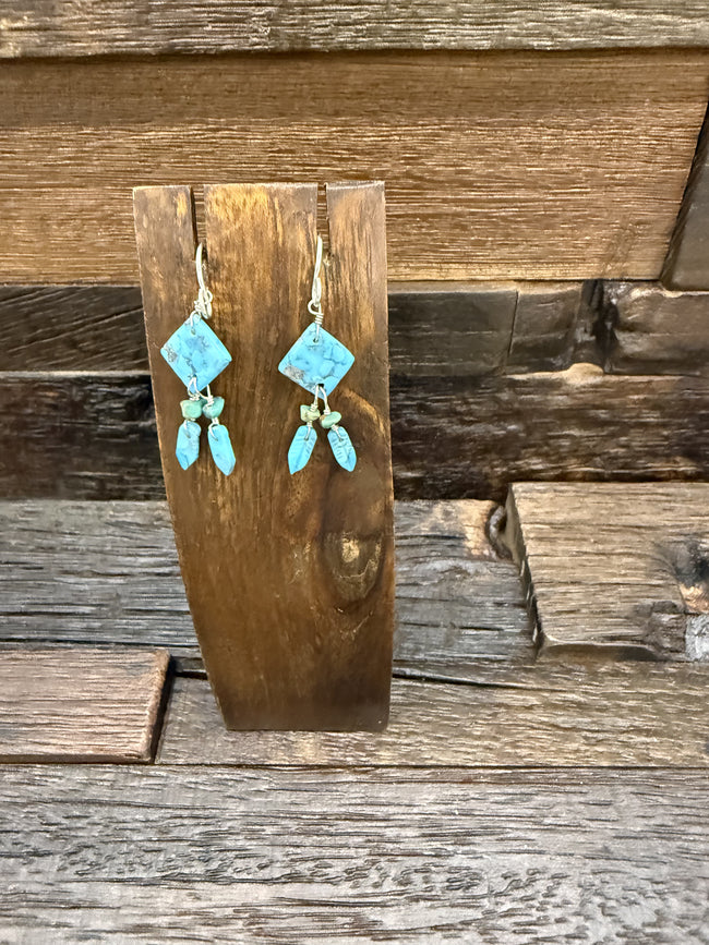 Turquoise Diamond Shield Earrings