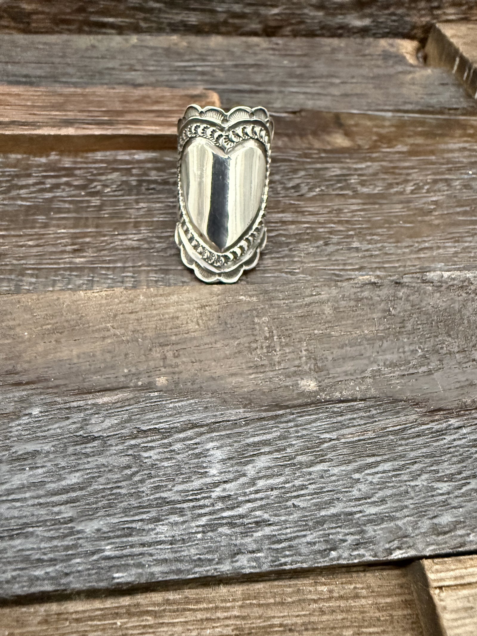 Sterling Silver Stamped Heart Cigar Band Ring