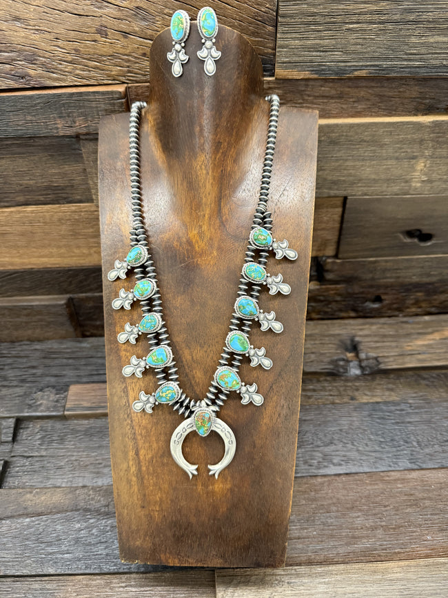 Sonoran Gold Turquoise Squash Blossom Necklace with Earrings