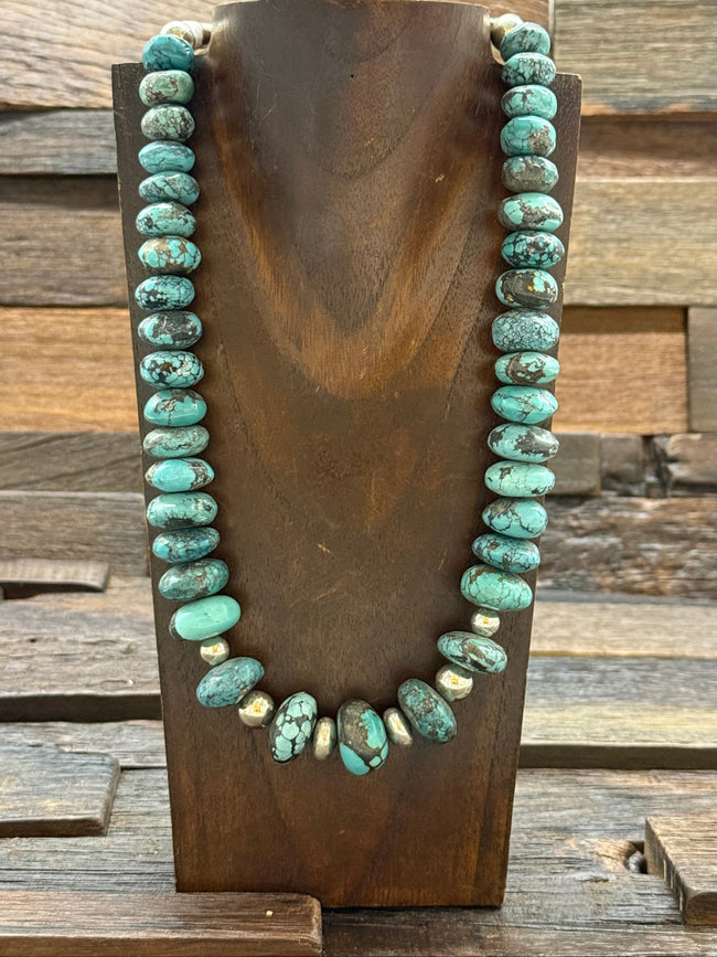 Turquoise and Sterling Silver Bead Necklace