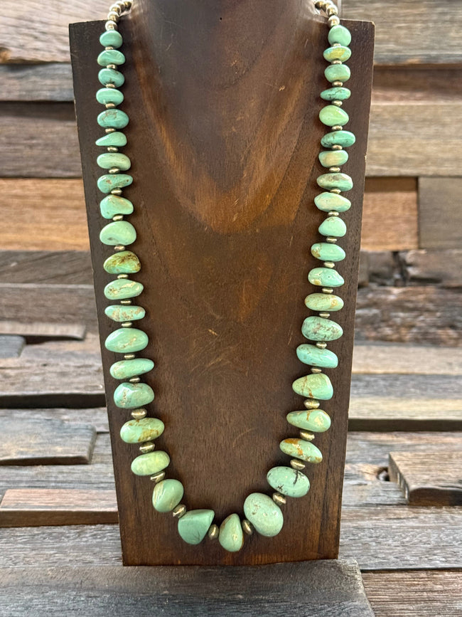 Green Turquoise and Sterling Silver Bead Necklace