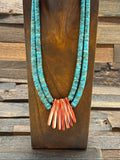 Two-Strand Turquoise and Spiny Oyster Necklace by Lupe Lovato