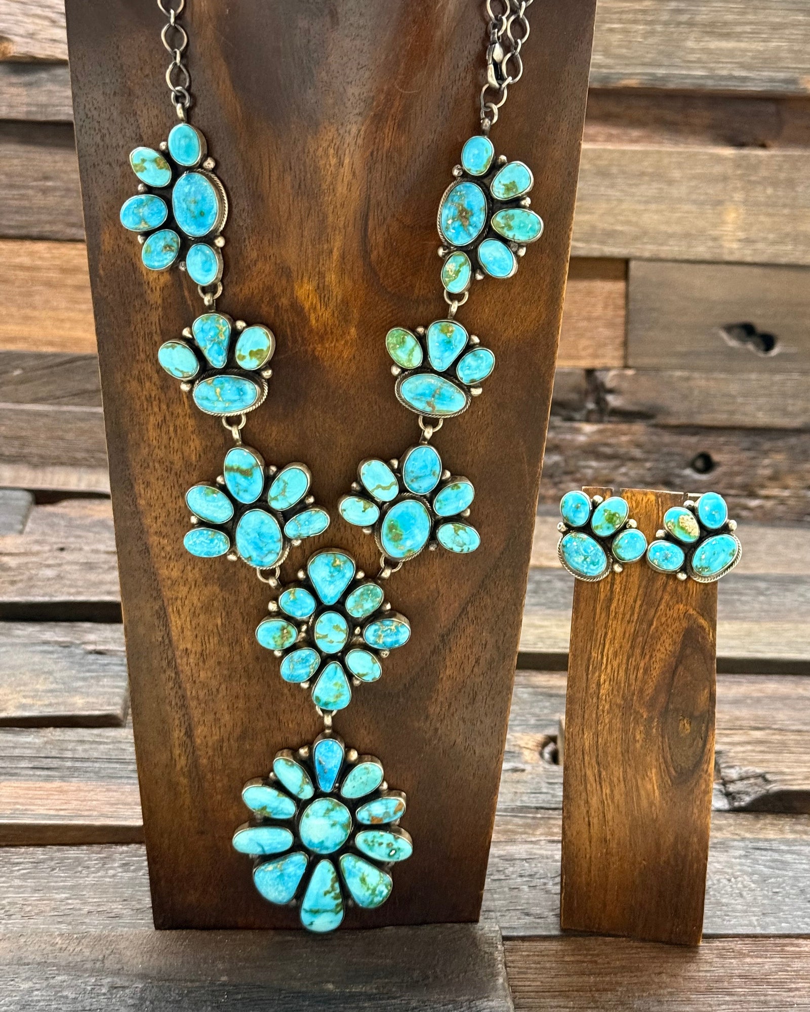 Sonoran Turquoise Cluster Lariat Necklace and Earring Set by Travis J.