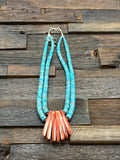 Two-Strand Turquoise and Spiny Oyster Necklace by Lupe Lovato