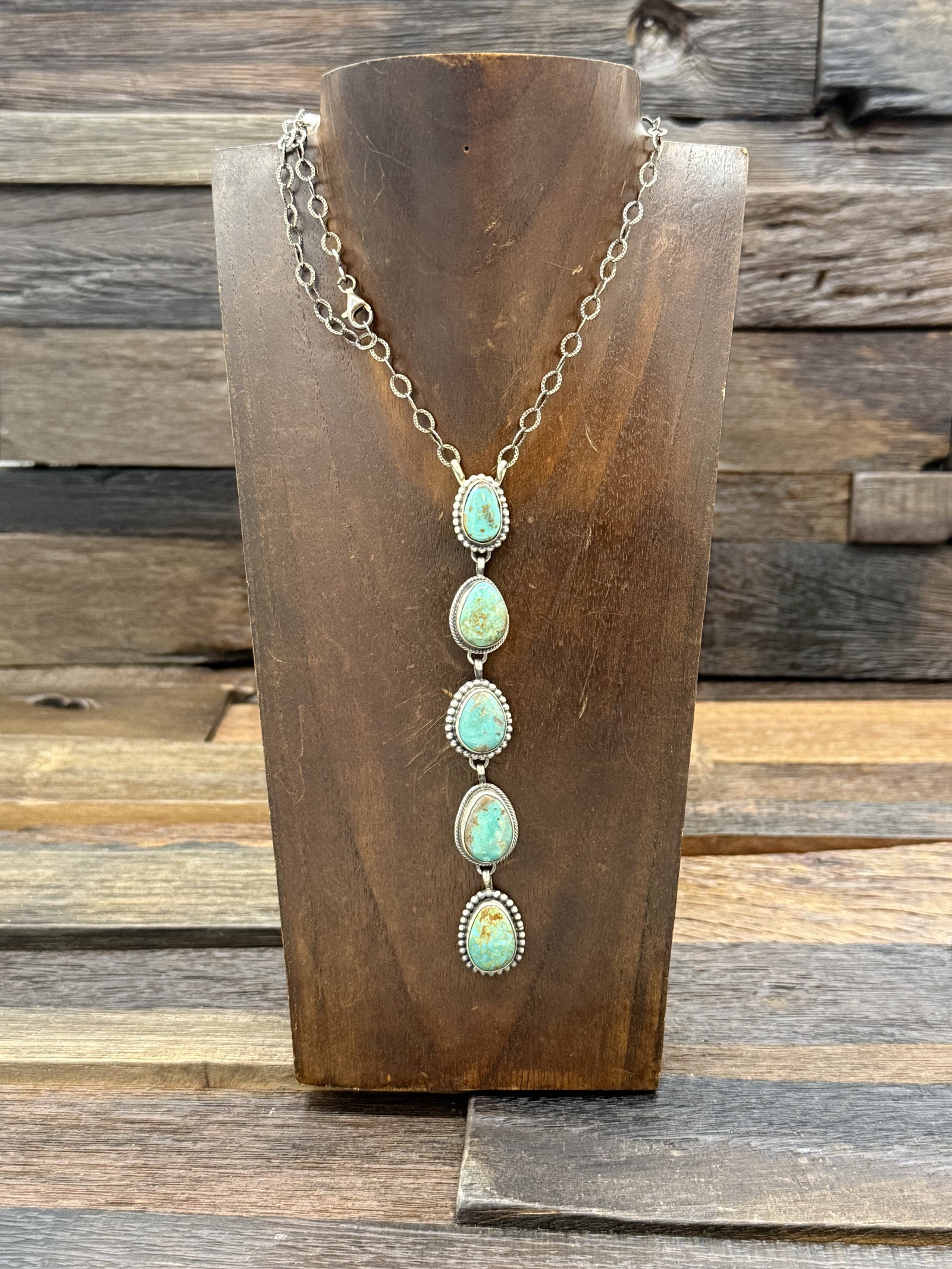 Five Stone Turquoise Lariat Necklace